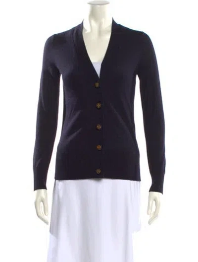 Pre-owned Tory Burch Merino Wool V-neck Sweater In Black