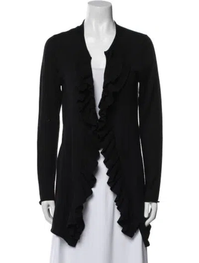 Pre-owned Tory Burch Merino Wool V-neck Sweater In Black