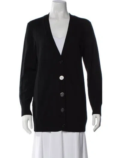 Pre-owned Tory Burch Merino Wool V-neck Sweater In Black