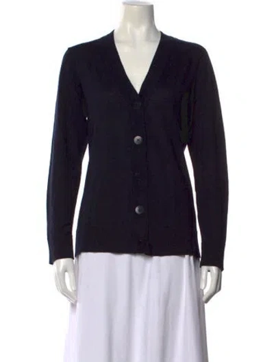 Pre-owned Tory Burch Merino Wool V-neck Sweater In Black