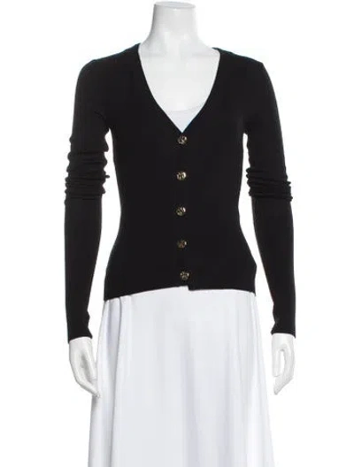 Pre-owned Tory Burch Merino Wool V-neck Sweater In Black