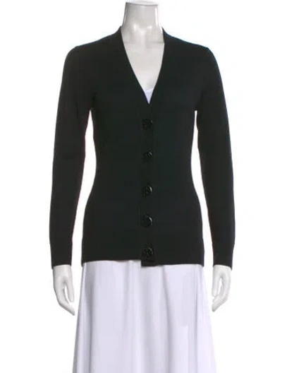 Pre-owned Tory Burch Merino Wool V-neck Sweater In Black