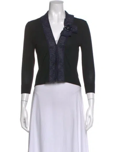 Pre-owned Tory Burch Merino Wool V-neck Sweater In Black