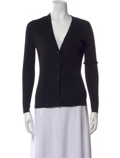Pre-owned Tory Burch Merino Wool V-neck Sweater In Black