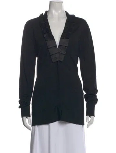 Pre-owned Tory Burch Merino Wool V-neck Sweater In Black
