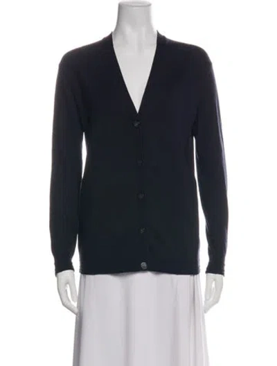 Pre-owned Tory Burch Merino Wool V-neck Sweater In Black