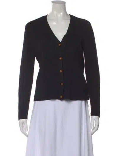 Pre-owned Tory Burch Merino Wool V-neck Sweater In Black