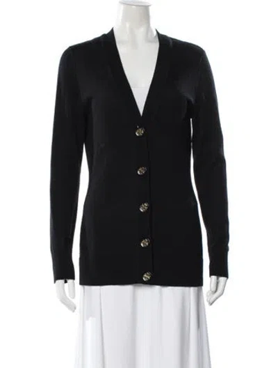 Pre-owned Tory Burch Merino Wool V-neck Sweater In Black