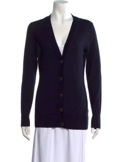 Pre-owned Tory Burch Merino Wool V-neck Sweater In Black