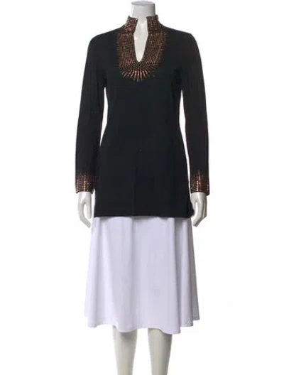 Pre-owned Tory Burch Merino Wool V-neck Sweater In Black