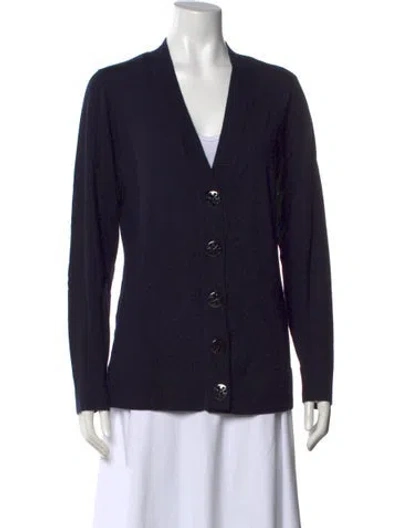 Pre-owned Tory Burch Merino Wool V-neck Sweater In Black