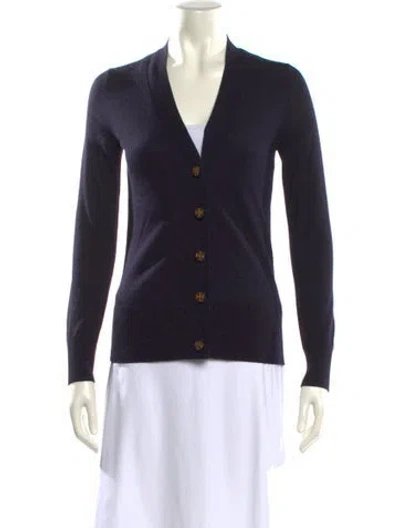 Pre-owned Tory Burch Merino Wool V-neck Sweater In Black