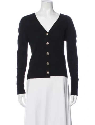 Pre-owned Tory Burch Merino Wool V-neck Sweater In Black
