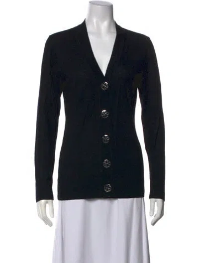 Pre-owned Tory Burch Merino Wool V-neck Sweater In Black