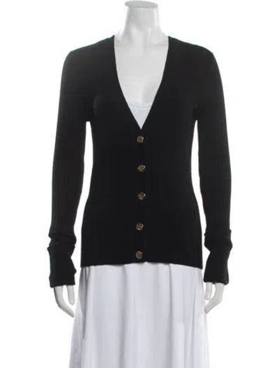Pre-owned Tory Burch Merino Wool V-neck Sweater In Black