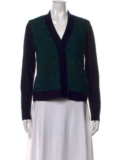 Pre-owned Tory Burch Merino Wool V-neck Sweater In Black