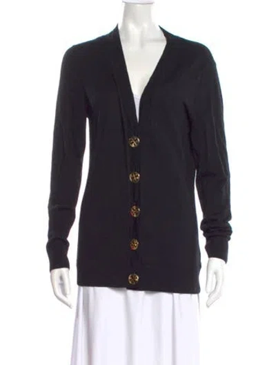 Pre-owned Tory Burch Merino Wool V-neck Sweater In Blue