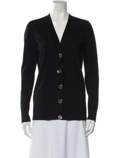 Pre-owned Tory Burch Merino Wool V-neck Sweater In Blue