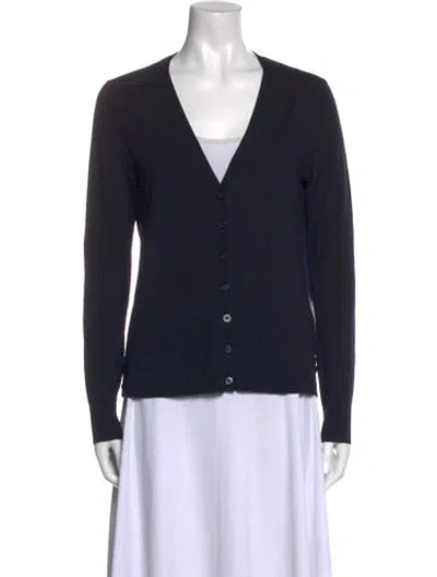 Pre-owned Tory Burch Merino Wool V-neck Sweater In Blue