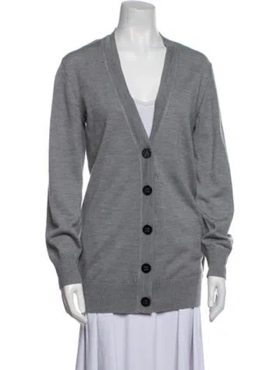 Pre-owned Tory Burch Merino Wool V-neck Sweater In Blue