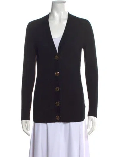 Pre-owned Tory Burch Merino Wool V-neck Sweater In Blue