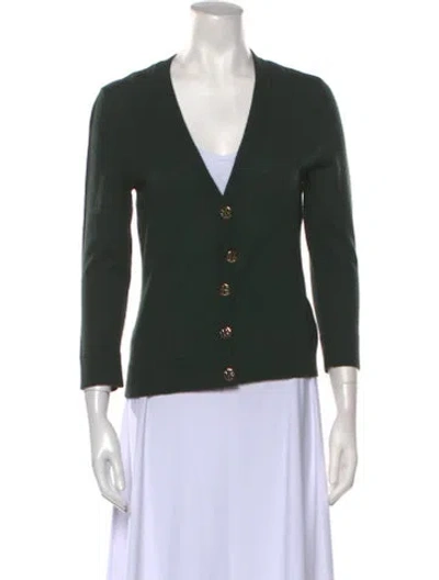 Pre-owned Tory Burch Merino Wool V-neck Sweater In Blue