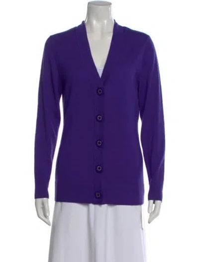 Pre-owned Tory Burch Merino Wool V-neck Sweater In Blue