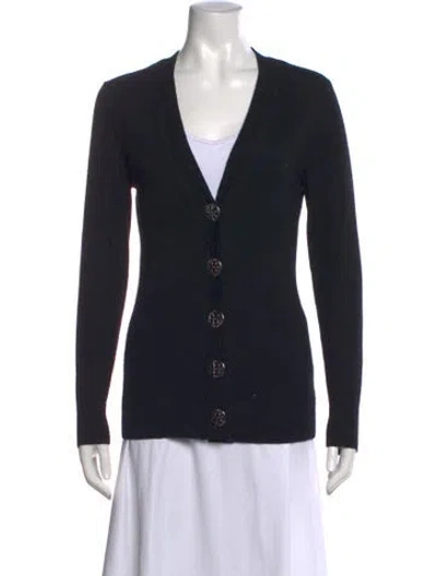 Pre-owned Tory Burch Merino Wool V-neck Sweater In Blue