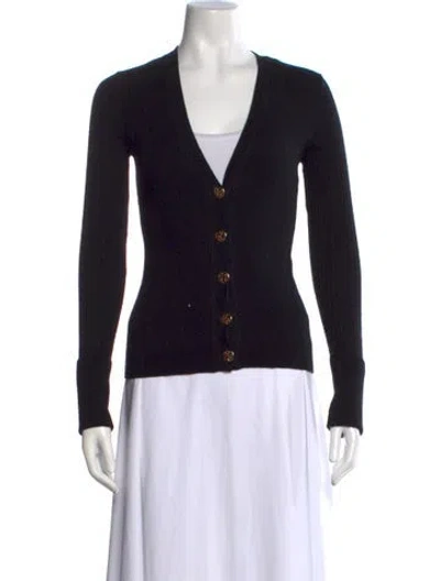 Pre-owned Tory Burch Merino Wool V-neck Sweater In Blue