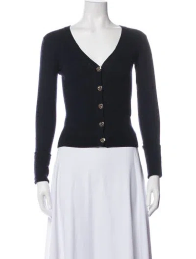 Pre-owned Tory Burch Merino Wool V-neck Sweater In Blue