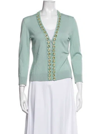 Pre-owned Tory Burch Merino Wool V-neck Sweater In Blue