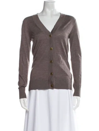 Pre-owned Tory Burch Merino Wool V-neck Sweater In Brown