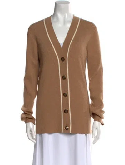 Pre-owned Tory Burch Merino Wool V-neck Sweater In Brown