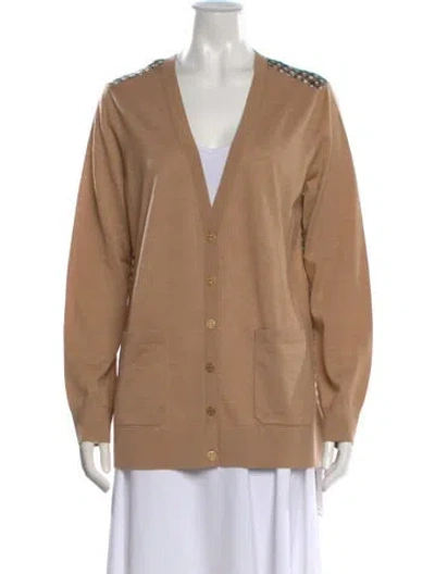 Pre-owned Tory Burch Merino Wool V-neck Sweater In Brown