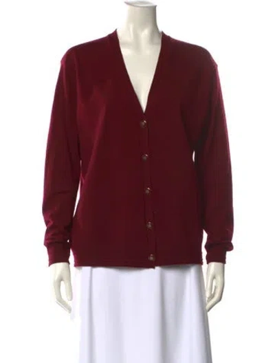 Pre-owned Tory Burch Merino Wool V-neck Sweater In Burgundy
