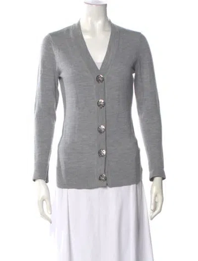 Pre-owned Tory Burch Merino Wool V-neck Sweater In Gray