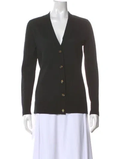 Pre-owned Tory Burch Merino Wool V-neck Sweater In Gray