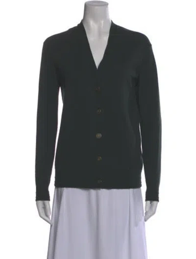 Pre-owned Tory Burch Merino Wool V-neck Sweater In Gray