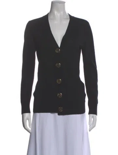 Pre-owned Tory Burch Merino Wool V-neck Sweater In Gray