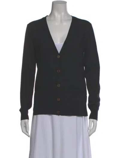 Pre-owned Tory Burch Merino Wool V-neck Sweater In Gray