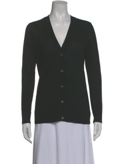 Pre-owned Tory Burch Merino Wool V-neck Sweater In Gray