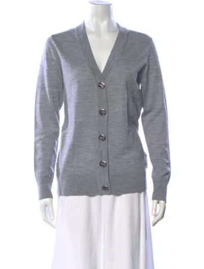 Pre-owned Tory Burch Merino Wool V-neck Sweater In Gray