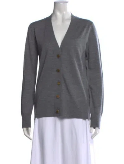 Pre-owned Tory Burch Merino Wool V-neck Sweater In Gray