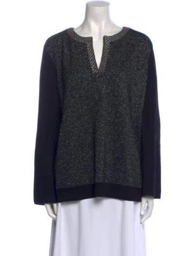 Pre-owned Tory Burch Merino Wool V-neck Sweater In Multi