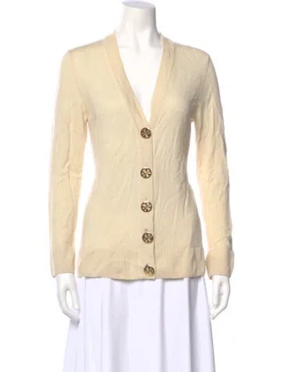 Pre-owned Tory Burch Merino Wool V-neck Sweater In Neutral