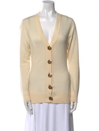 Pre-owned Tory Burch Merino Wool V-neck Sweater In Neutral