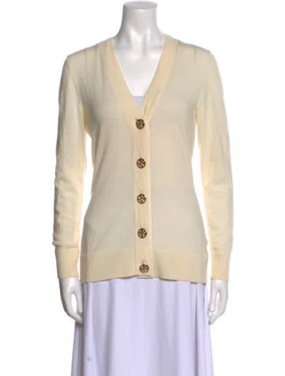 Pre-owned Tory Burch Merino Wool V-neck Sweater In Neutral