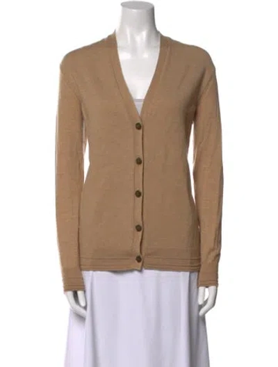 Pre-owned Tory Burch Merino Wool V-neck Sweater In Neutral