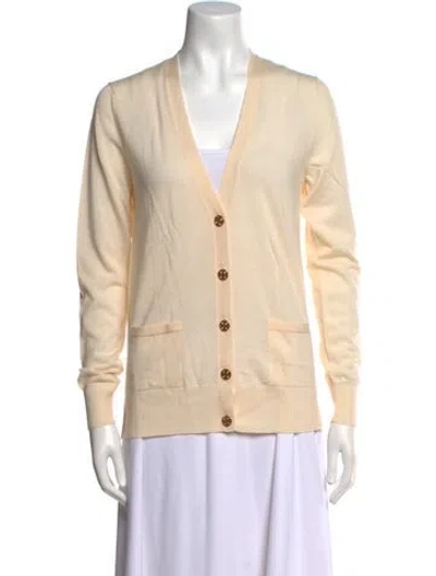 Pre-owned Tory Burch Merino Wool V-neck Sweater In Neutral