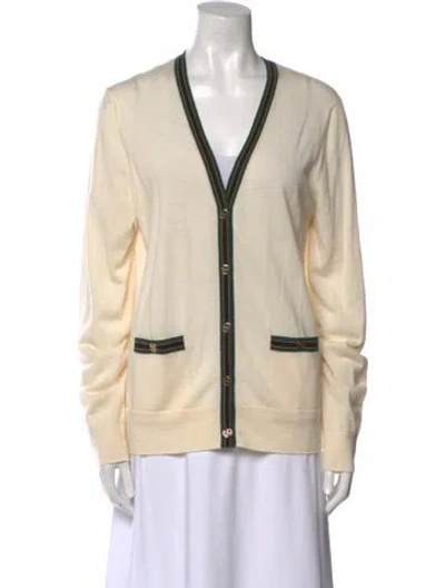 Pre-owned Tory Burch Merino Wool V-neck Sweater In Neutral